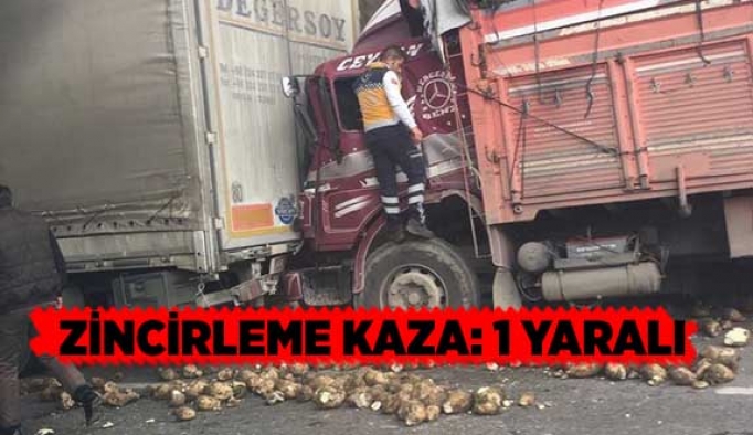 Kamyon ile tırların zincirleme kazasında 1 kişi yaralandı