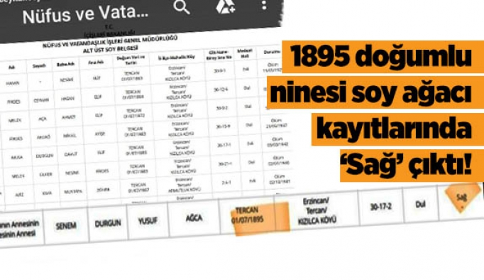 1895 doğumlu ninesi soy ağacı kayıtlarında ‘Sağ’ çıktı!