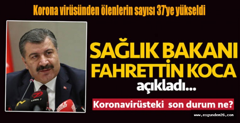 TÜRKİYE’DE KORONADAN HAYATINI KAYBEDENLERİN SAYISI 37’YE YÜKSELDİ