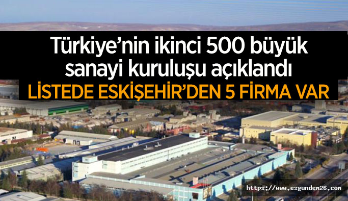 İkinci en büyük 500 şirketi arasına Eskişehir'den 5 şirket girdi