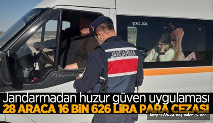 Jandarma uygulamalarında 28 araca 16 bin 626 lira ceza uygulandı