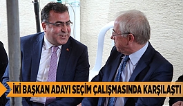 İKİ BAŞKAN ADAYI SEÇİM ÇALIŞMASINDA KARŞILAŞTI