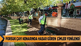 PORSUK ÇAYI KENARINDA HASAR GÖREN  ÇİMLER YENİLENDİ