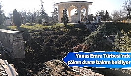 Yunus Emre Türbesi'nde çöken duvar bakım bekliyor