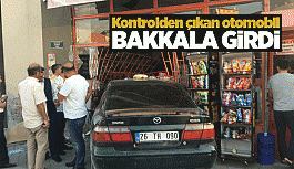 Kontrolden çıkan otomobil, bakkala girdi