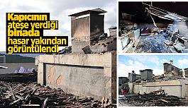 Kovulan kapıcının ateşe verdiği binada hasar yakından görüntülendi